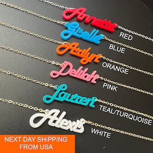 Acrylic and Silver Name Necklace for Kids Acrylic Name Necklace Pink Nameplate Necklace Personalized with any name Jewelry Baby Name for Mom