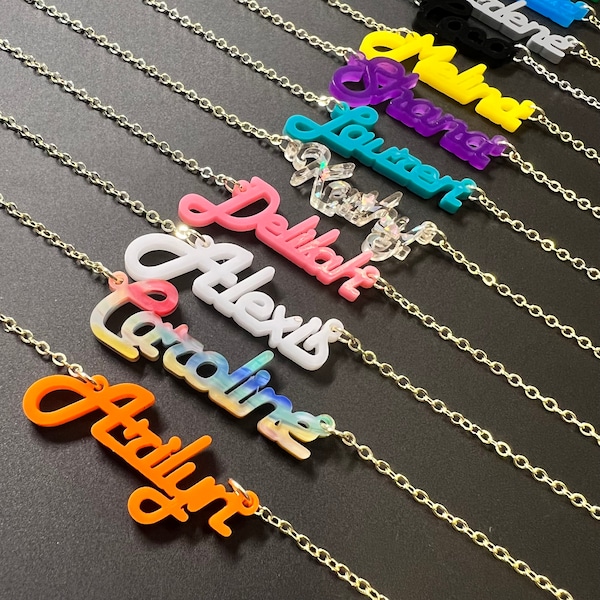 Acrylic Name Necklace, Personalized Nameplate Necklace, Bridesmaid Gift, 14k Gold Plastic Nameplate Jewelry, Gift for Her, Custom Name Charm