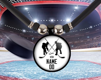 Collana con ciondolo/ciondolo 3D personalizzato per hockey su ghiaccio per bambine e bambini, con nome e/o numero, mazze da hockey, regalo personalizzato