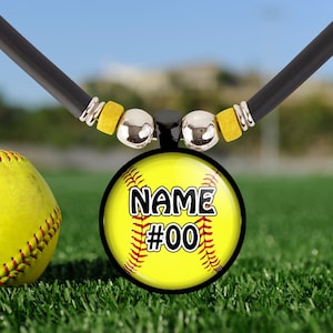 Personalized Name and Number Girls Softball 3D Necklace Fastpitch Pendant Jewelry Customized Softball Charm Necklace Softball Mom Team Gift