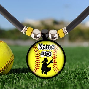 Personalized Softball Necklace Girls Custom Softball Gift Softball Pendant Jewelry Softball Players Team Gifts Graduation Seniors Gift