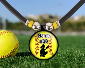 Personalized Softball Necklace Girls Custom Softball Gift Softball Pendant Jewelry Softball Players Team Gifts Graduation Seniors Gift