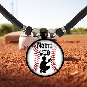Collar de cadena de receptor de béisbol personalizado para niños, colgante con silueta de receptor de béisbol para niños, joyería personalizada con nombre y número de béisbol, regalo