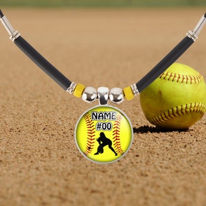 Personalized Softball Necklace Girls Fastpitch Catcher Pendant Necklace Customized Softball Name or Number Charm Necklace Softball Team Gift