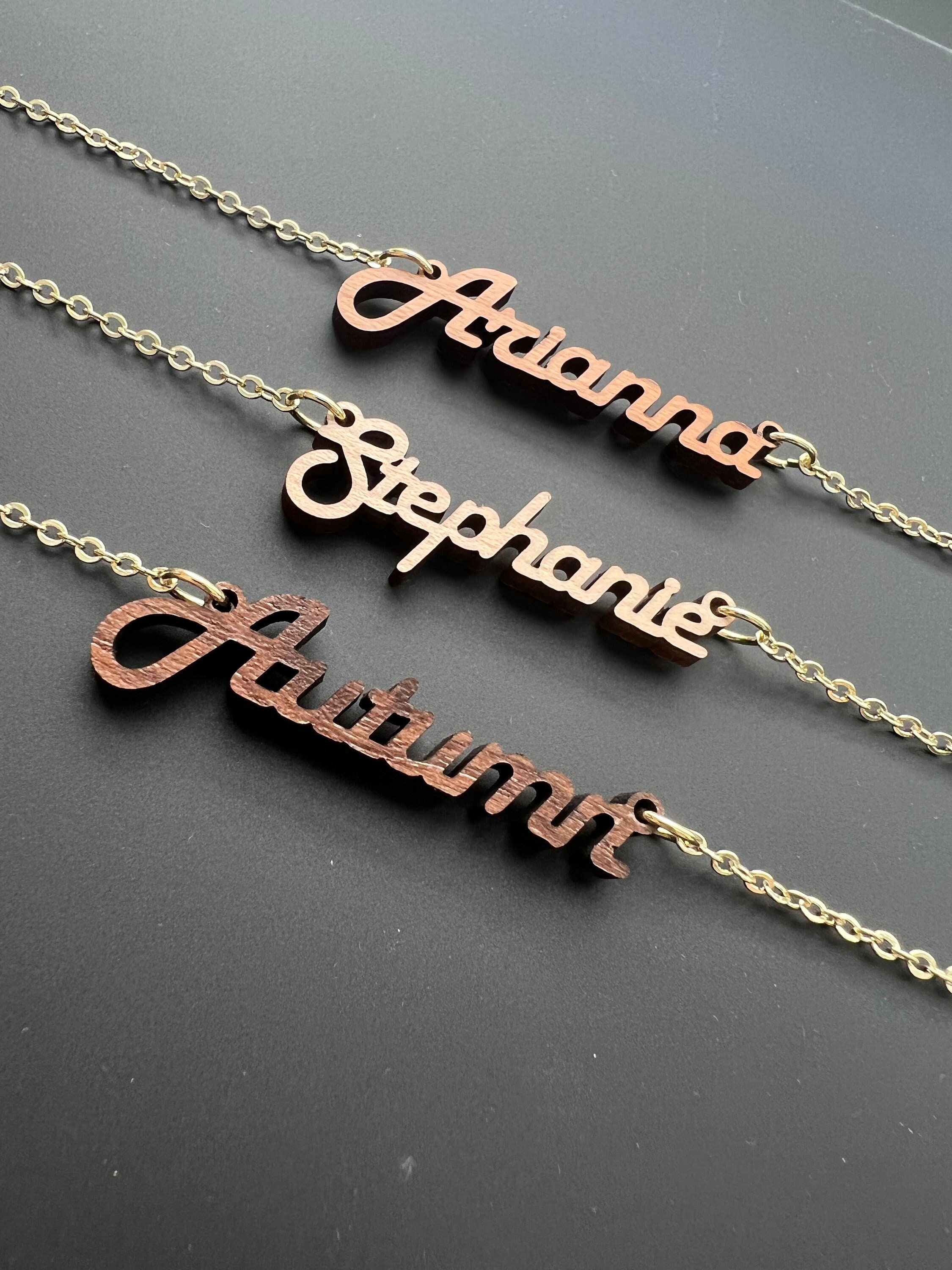 Wooden on sale name necklace