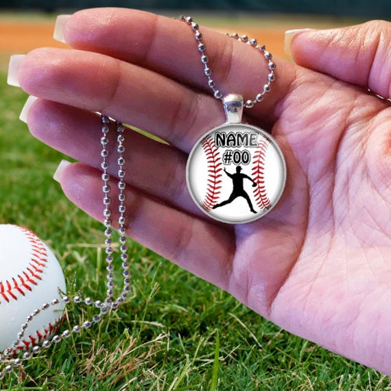 Engraved baseball necklace deals