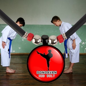 Boys Karate Customized Gift Personalized Red Belt Karate Silhouette 3D Pendant/Charm Necklace With Name and Belt Color