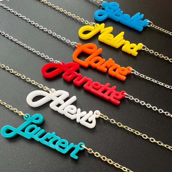 Personalized Acrylic Name Necklace for Little Girl Gift Idea Custom Cursive Name Pendant Jewelry for Kids Colorful Dainty Necklace for Mom