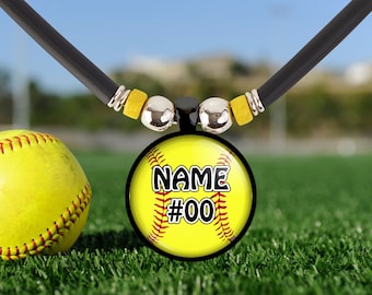 Girls Softball Charm Necklace Gift Personalized With Name Number Softball Custom Pendant Jewelry for Softball Player Team Graduation Present