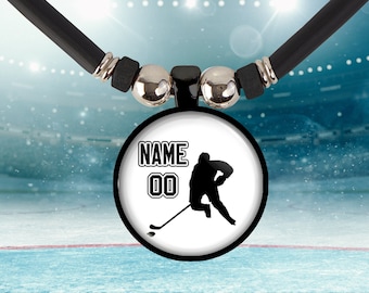 Boys Hockey Charm Necklace Gift Personalized With Name Number Hockey Custom Pendant Jewelry for Hockey Player Team Graduation Present