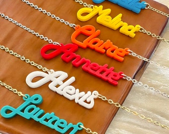 Acrylic Name Necklace Personalized Nameplate Necklace Bridesmaid Gift 14k Gold Plastic Nameplate Jewelry Gift for Her Custom Girl Name Charm