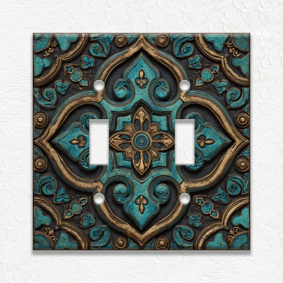 Turquoise Antique Medallion Design Metal Light Switch Cover and Outlets ...