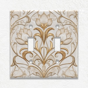 Antique Art Nouveau Design Metal Light Switch Covers and Outlets - Receptacle Covers - Decorative Wall Plates - Off White Duplex Covers