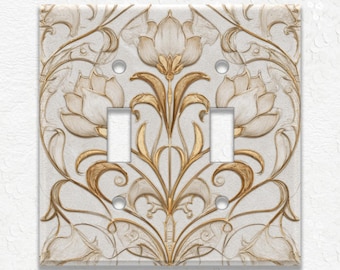 Antique Art Nouveau Design Metal Light Switch Covers and Outlets - Receptacle Covers - Decorative Wall Plates - Off White Duplex Covers