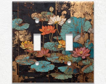 Vintage Lotus Flower Design Metal Light Switch Cover and Outlet Covers, Receptacle Covers, Duplex Covers, Decorative Wall Plates Home Decor