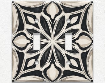Mod Black Off White Design Switch Plate Covers and Outlet Covers - Duplex Covers - Decorative Wall Plates - Receptacle Covers - Home Decor