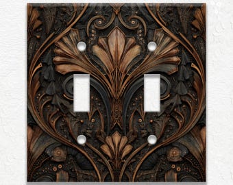 Vintage Black and Brown Metal Switch Plate Covers and Outlet Covers - Decorative Switch Plates Receptacle Covers - Home Decor