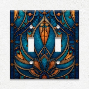 Metal Light Switch Covers Blue Vintage Design Switch Plate and Outlet Covers - Home Decor - Antique Design Wall Plates - Duplex Covers