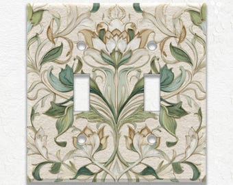 Green Art Nouveau Metal Switch Plate Covers and Outlets - Duplex Covers - Decorative Wall Plates Receptacle Covers - Vintage Home Decor