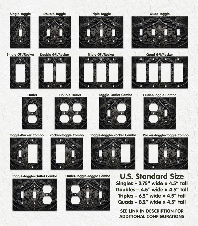 Vintage Design Metal Light Switch Covers and Outlet Covers Black ...