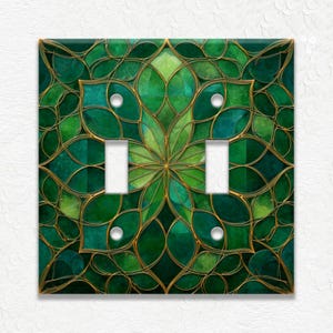 Green Shades Medallion Design Metal Light Switch Plate Covers and Outlets, Receptacle Covers, Decorative Wall Plates, Home Decor