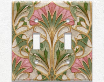 Pink Green Art Nouveau Design Metal Switch Plate Covers and Outlets- Duplex Covers - Decorative Wall Plates Receptacle Covers - Home Decor