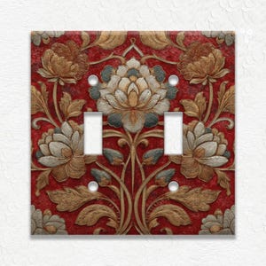 Vintage Floral Art Nouveau Red Design Metal Light Switch Cover and Outlet Covers, Receptacle Covers, Duplex Covers, Decorative Wall Plates