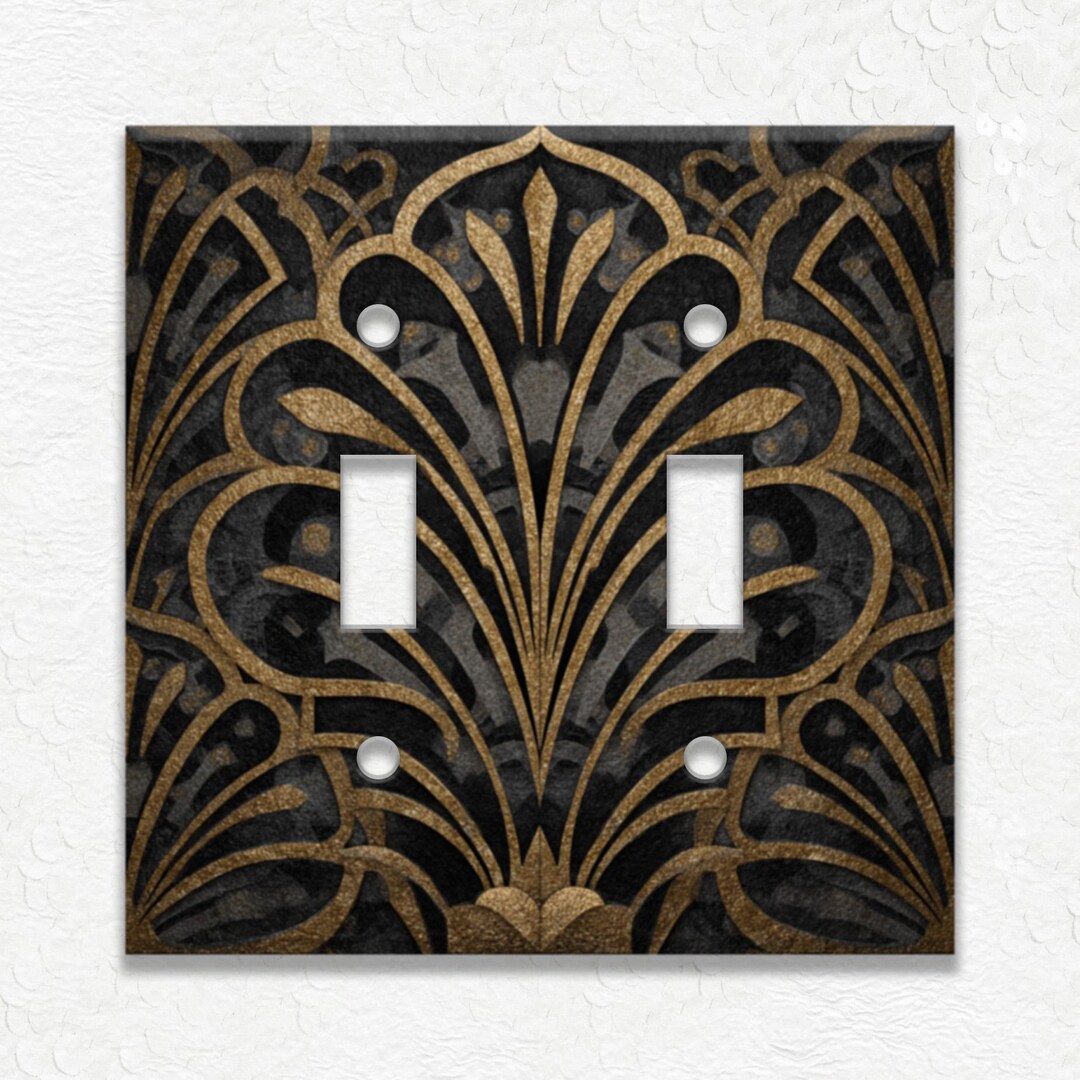 Black and Gold Art Nouveau Design Metal Light Switch Covers and Outlets ...