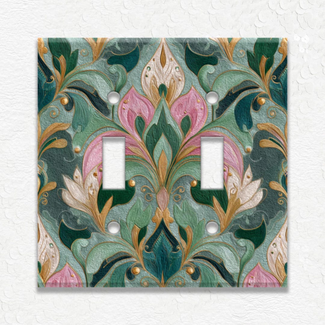 Pink and Green Design Metal Switch Plate Covers and Outlets - Duplex ...