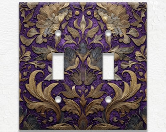 Purple Vintage Floral Art Nouveau Design Metal Light Switch Cover and Outlet Covers, Receptacle Covers, Duplex Covers, Wall Plates