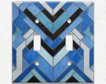 Decorative Blue Design Metal Switch Plate Covers, Outlets, Duplex Covers, Decorative Wall Plates Receptacle Covers, Home Decor, Wall Decor