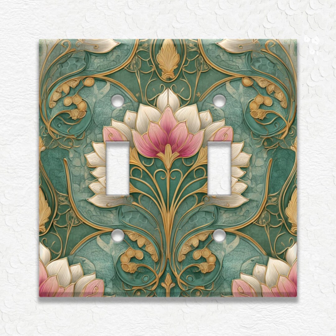 Pink and Green Design Metal Switch Plate Covers and Outlets - Duplex ...
