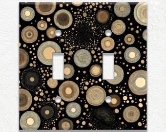 Black and Tan Abstract Dots Metal Light Switch Plate Covers, Outlet Covers, Duplex Covers, Decorative Wall Plates, Home Decor