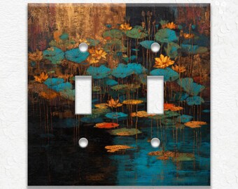 Vintage Lotus Flower Design Metal Light Switch Cover and Outlet Covers, Receptacle Covers, Duplex Covers, Decorative Wall Plates Home Decor