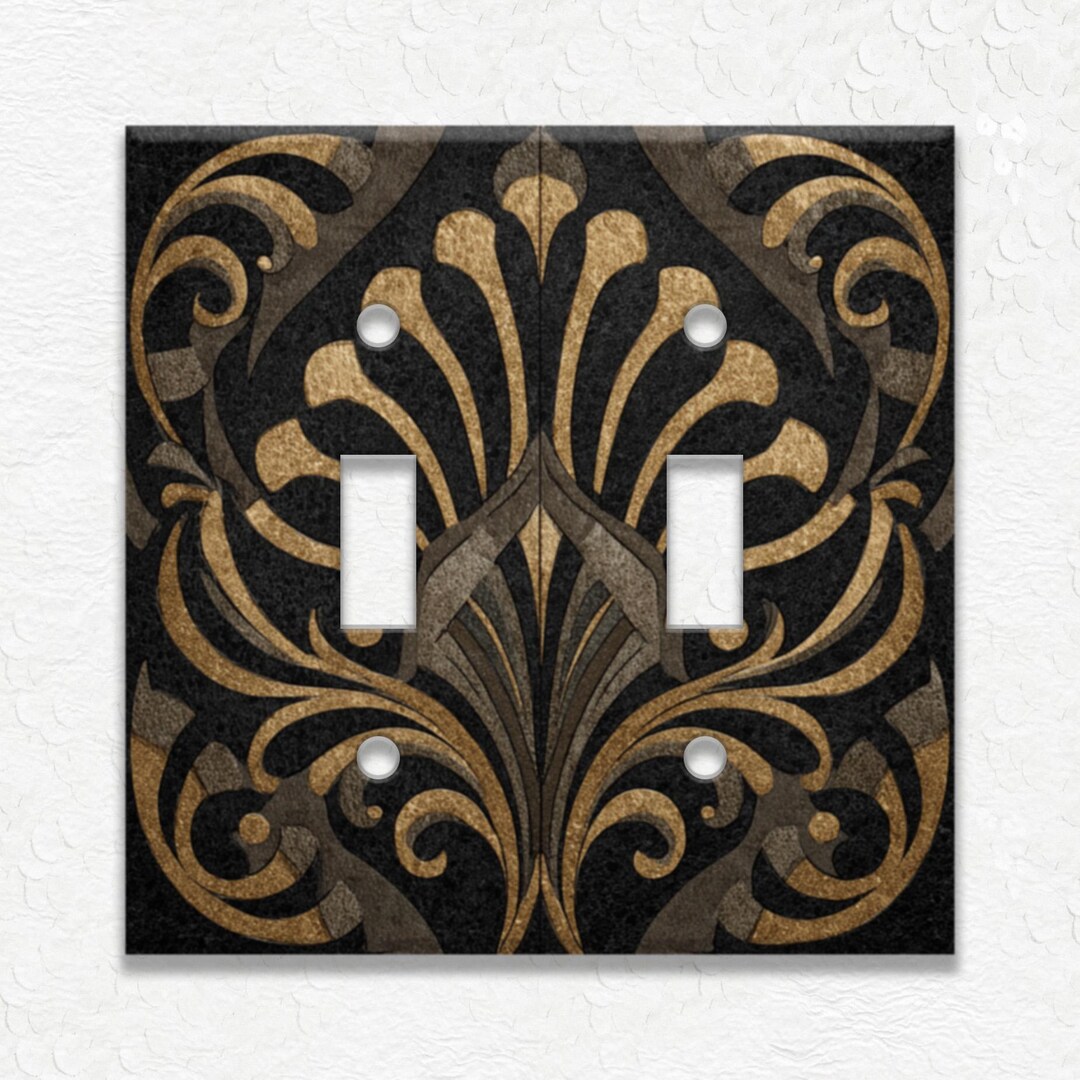 Black and Gold Art Nouveau Design Metal Light Switch Covers and Outlets ...