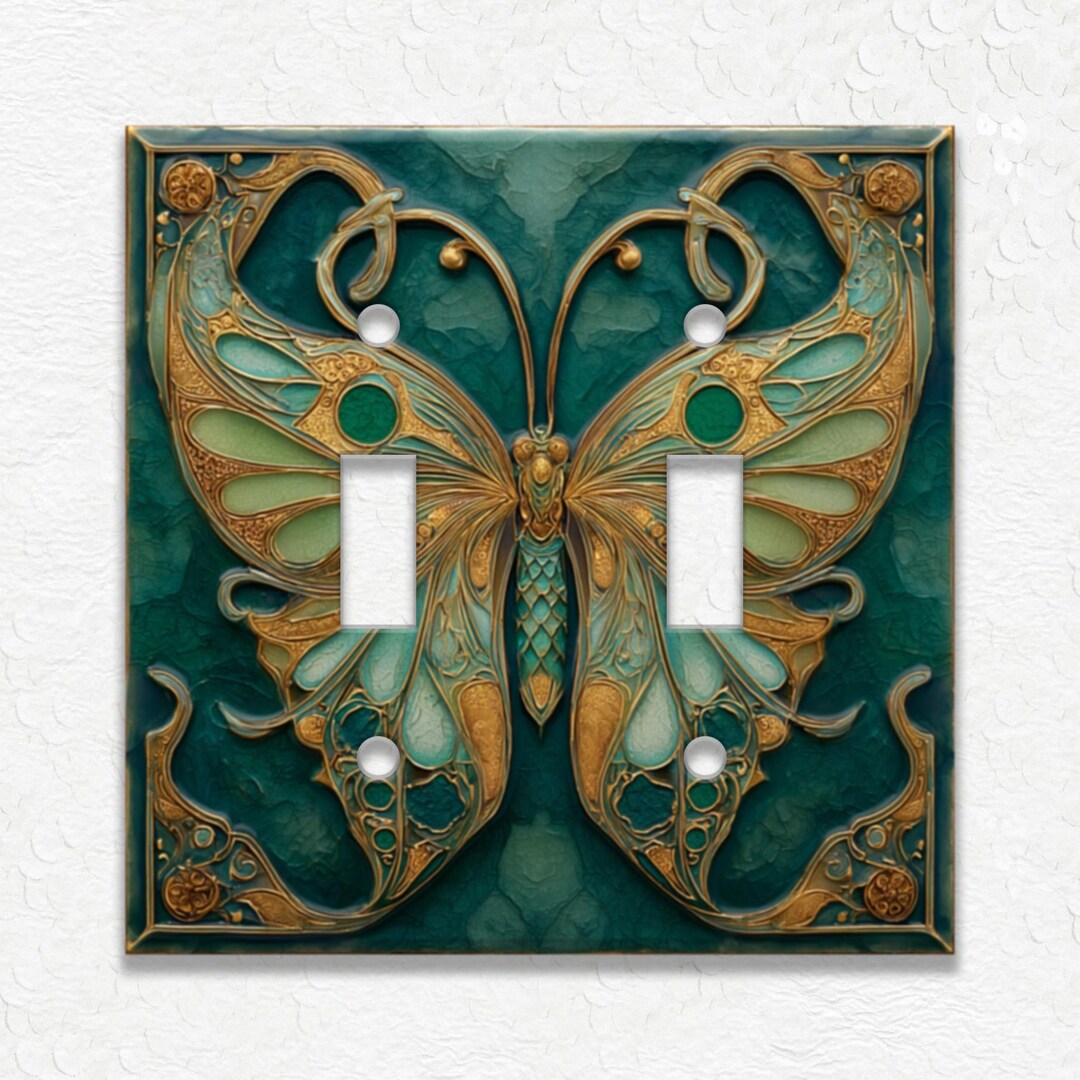 Art Nouveau Green Butterfly Metal Light Switch Plate Covers and Outlets ...