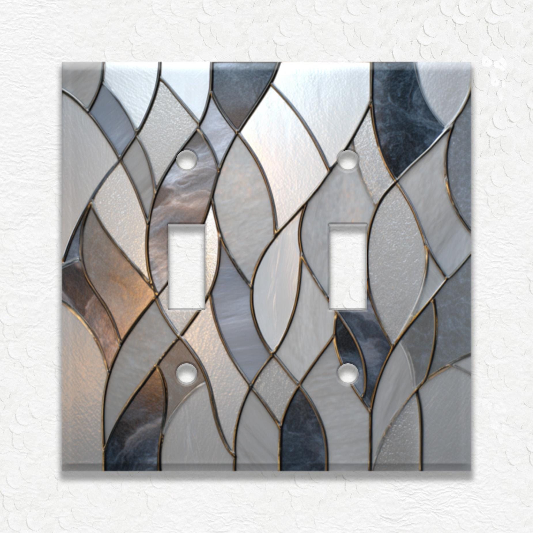Gray and White Stained Glass Design Metal Light Switch Covers and Outlet Covers - Decorative Switch Plates - Receptacle Covers - Wall Plates