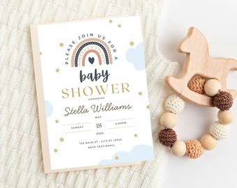 Rainbow Baby Shower Invitation, editable, printable, downloadable, digital