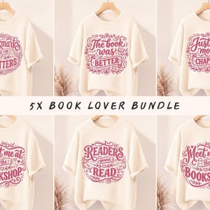 5x Book Lover Shirt Designs: Book Club PNG SVG Bundle (Digital Download)