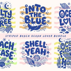Striped Ocean Lover T-Shirt Design: 6 Coastal Summer Bundle, Trendy Beach Clipart, Salty Png, Boho Tropical Surfer Png (Digital Download)