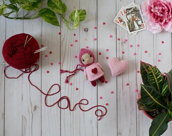 Knit Doll Photography Prop, The Love Child, Hand Knit Baby Doll, Baby Shower Gift - Ready To Ship