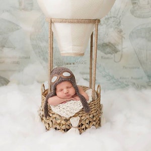 Pilot Hat Photography Prop, Hand Knit Hat, Removable Goggles,  Newborn Size, Made to Order