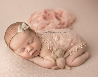 Bear Photography Prop, Knit Stuffed Teddy, Prop for Newborn Session, Baby Shower Gift, Made To Order