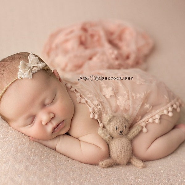 Bear Photography Prop, Knit Stuffed Teddy, Prop for Newborn Session, Baby Shower Gift, Made To Order