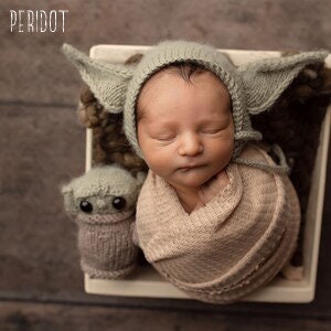 Newborn Photography Prop, The Child Hand Knit Bonnet and Stuffie, Baby Shower Gift, Made To Order image 2