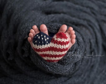 American Heart Photography Prop, I {Heart} America Stuffie, Hand Knit Stuffed Heart, Newborn Session, Baby Shower Gift, Made To Order