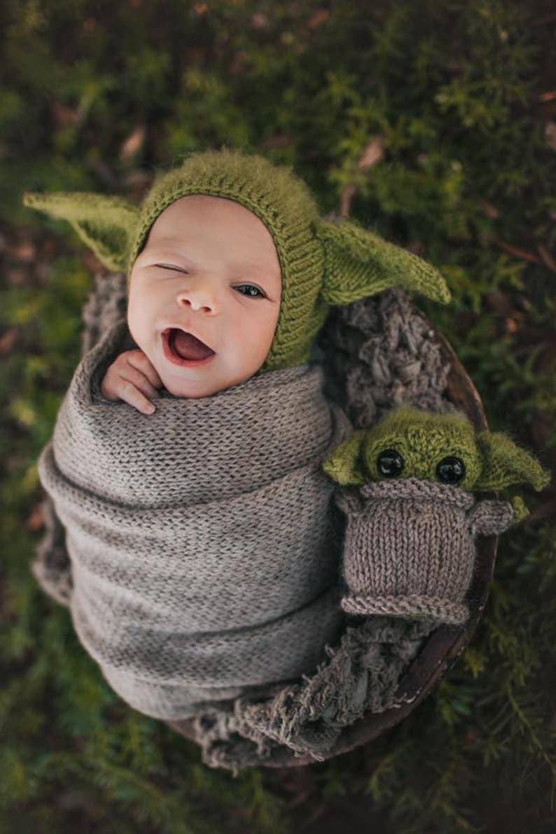 Newborn Photography Prop, The Child Hand Knit Bonnet and Stuffie, Baby Shower Gift, Made To Order image 6