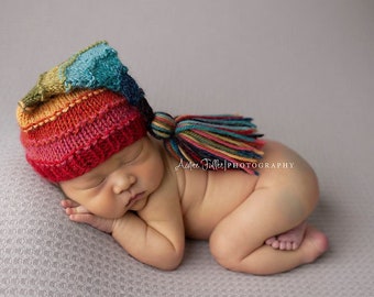 Rainbow Tassel Hat  - Made To Order, Newborn Size