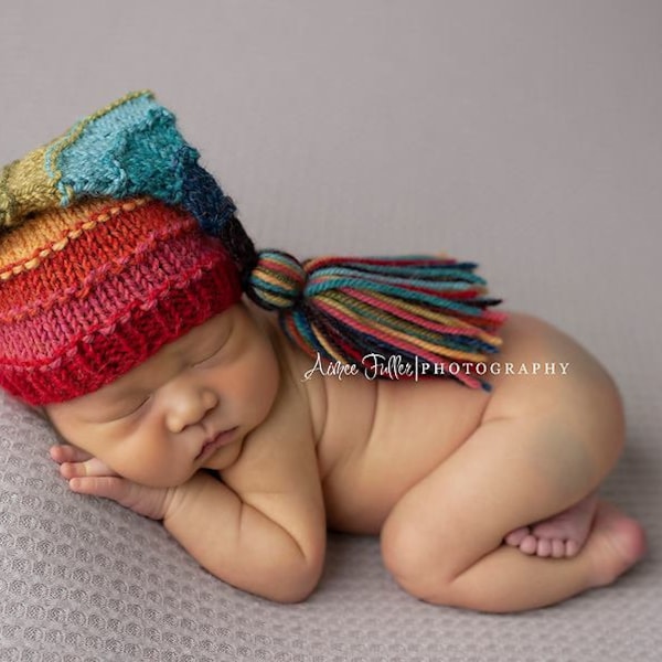 Rainbow Tassel Hat  - Made To Order, Newborn Size