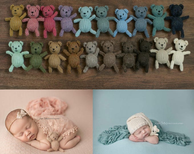 Bear Photography Prop, Knit Stuffed Teddy, Prop for Newborn Session, Baby Shower Gift, Ready To Ship